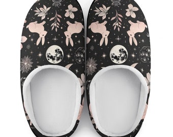 Zapatillas de algodón Celestial Rabbit, zapatillas con suela de goma para mujer, regalo para festival, zapatos deslizantes, zapatillas estampadas cómodas