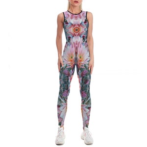 Cactus Flower Catsuit (yoga catsuit, pole dance wear, spandex catsuit, yoga bodysuit, festival catsuit, pole dance bodysuit, satin)