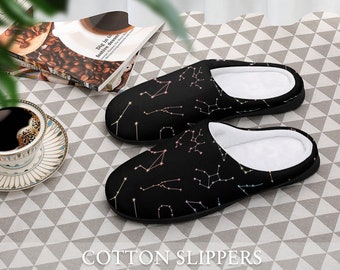 Konstellation Astrologie Baumwolle Hausschuhe Gummisohle Hausschuhe für Frauen Geschenk Festival tragen Schuhe Folie gemusterte Pantoffel bequem