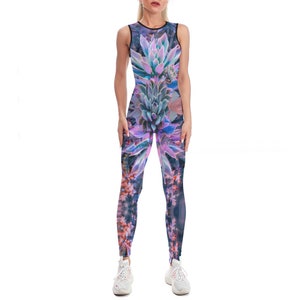 Succulent Catsuit (yoga catsuit, pole dance wear, spandex catsuit, yoga bodysuit, festival catsuit, pole dance bodysuit, satin)