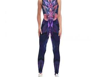 Mandala Catsuit (yoga catsuit, pole dance wear, spandex catsuit, yoga bodysuit, festival catsuit, pole dance bodysuit, satin bodysuit)