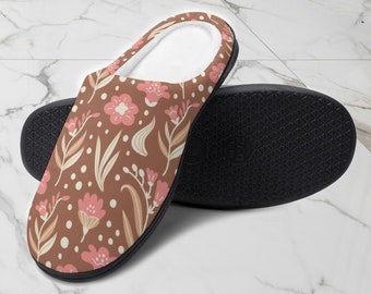 Boho-Baumwoll-Hausschuhe, Gummisohlen-Hausschuhe für Frauen, Geschenk, Festival-Kleidung, Schuhe, gemusterter Slipper, bequem