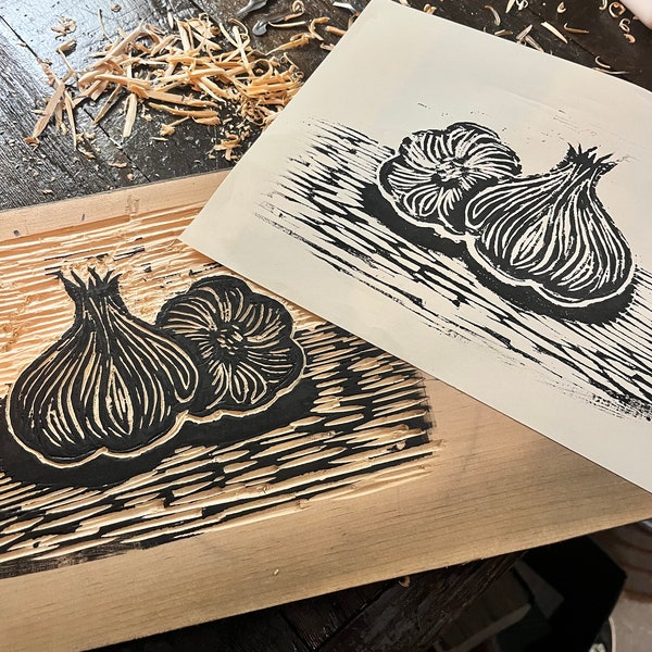 Garlic Woodblock Print