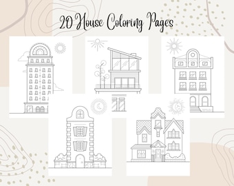 20 House Coloring Pages, Large Prints, Instant Download, Printable Coloring Pages