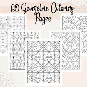 60 Geometric Coloring Pages, Adult Coloring Book, Digital Download, Printable Coloring Pages