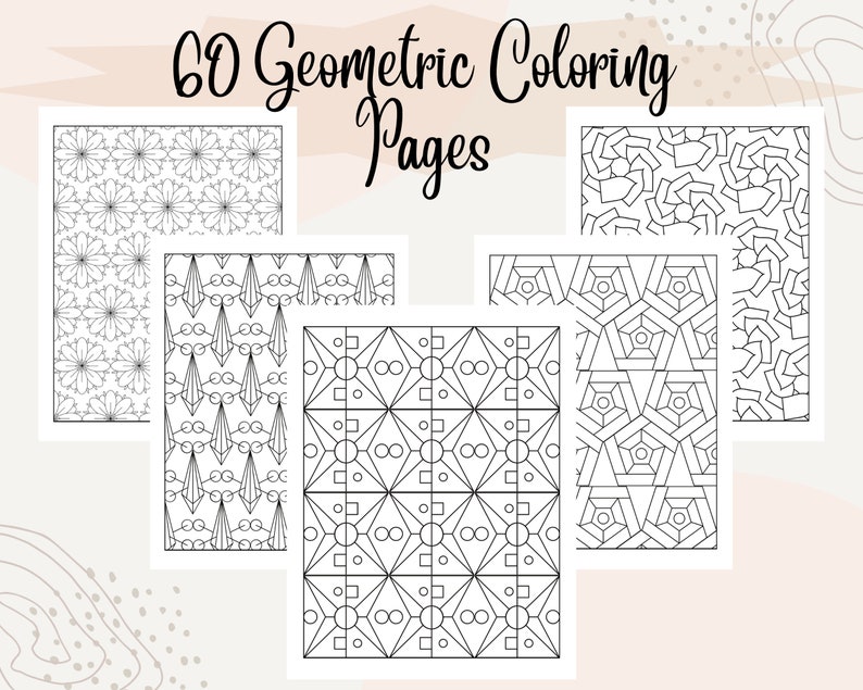 Puede incluir: Un conjunto de cinco p&aacute;ginas para colorear geom&eacute;tricas en blanco y negro. Las p&aacute;ginas presentan una variedad de patrones intrincados, que incluyen estrellas, diamantes y c&iacute;rculos.