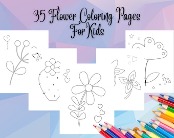Flower Coloring Pages for Toddlers, Preschool and Kindergarten, Large Prints, Instant Download