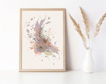 Modern Flower Wall Art, Contemporary Wall Decor, Digital Wall Print, Aesthetic Prints