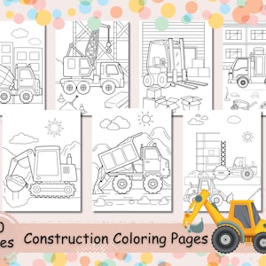 Construction Coloring Pages, 20 Printable Coloring Sheets, Instant Download