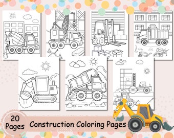 Construction Coloring Pages, 20 Printable Coloring Sheets, Instant Download