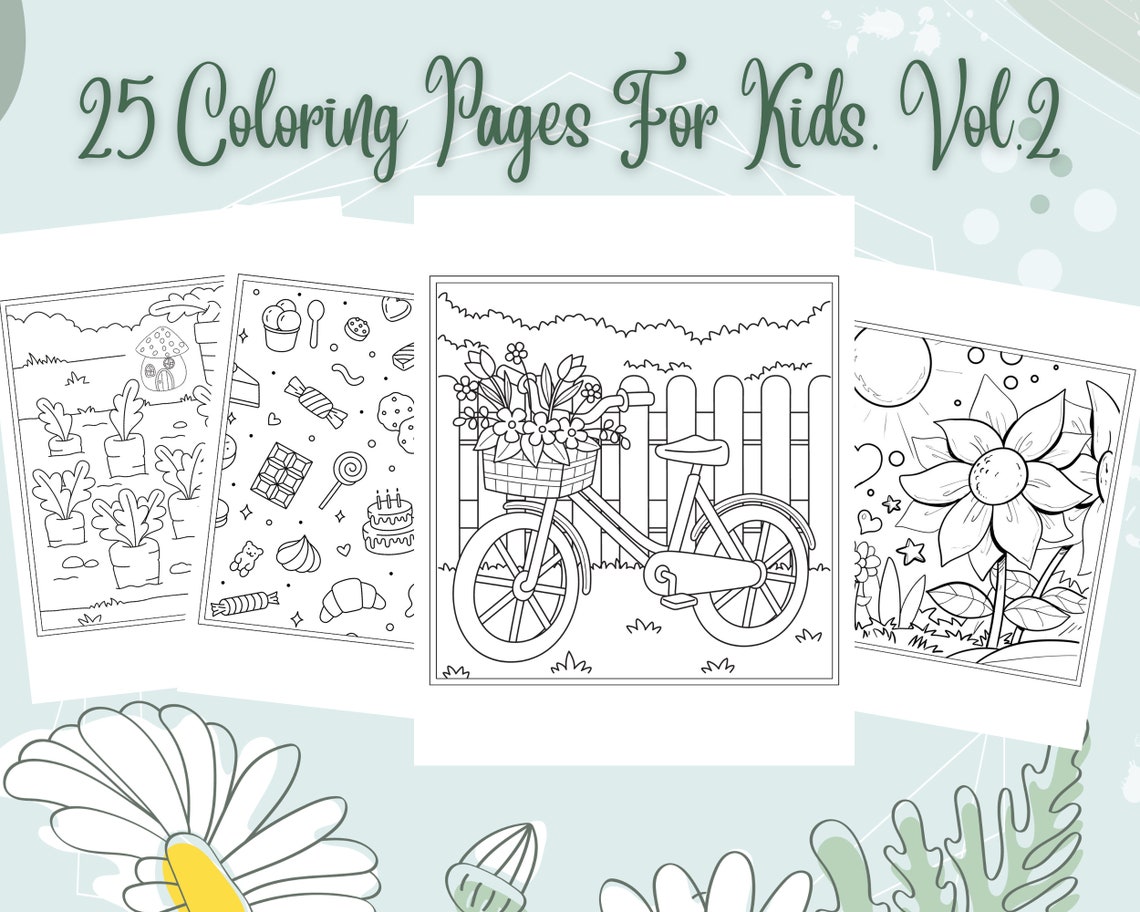 Coloring Pages for Kids, Digital Download, Printable, 25 Different