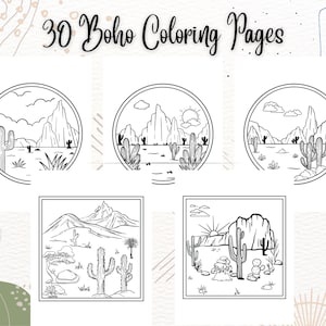 30 Boho Coloring Pages, Desert Landscape Coloring Pages, Digital Download, Printable, PDF