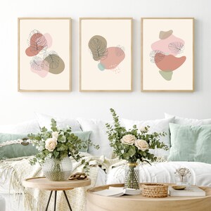 Abstract Leaves Wall Art Set of 3, Modern Printable Wall Art, Digital Prints, Boho Wall Decor