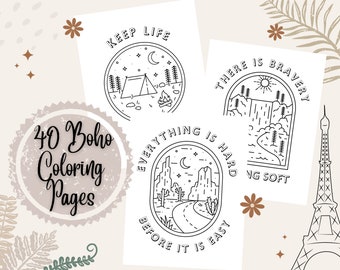 40 Boho Coloring Pages, Landscape and A Quote Coloring Pages, Instant Download, Printable, For Adults, Teens and Children