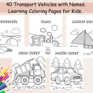 40 Printable Vehicle Coloring Pages With Names, Coloring Sheets for Kids, Instant Download