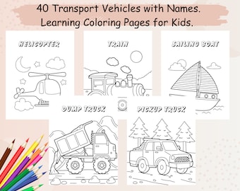 40 Printable Vehicle Coloring Pages With Names, Coloring Sheets for Kids, Instant Download