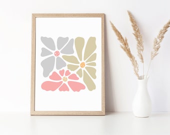 Contemporary Wall Decor, Modern Flower Wall Print, Digital Wall Art, Colorful Wall art for Adults and Children