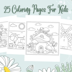 Coloring Pages For Kids, Digital Download, Printable, 25 Different Images Coloring Sheets, PDF