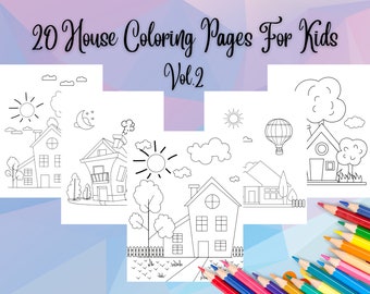 20 House Coloring Pages For Kids, Printable Coloring Pages, Digital Download, Fun Activity For Kids. Vol.2