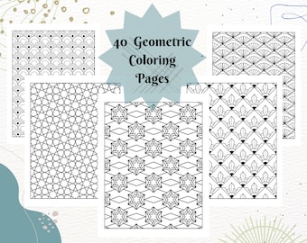 40 Geometric Coloring Pages, Adult Coloring Book, Digital Download, Printable Coloring Pages