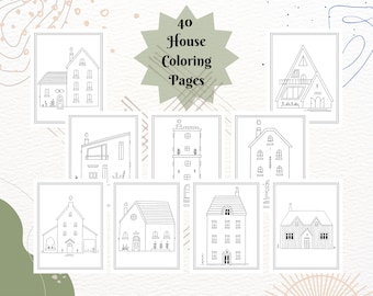 Coloring Pages for Toddlers and Kids, 40 House Coloring Pages, Large Prints, Instant Download, Printable Coloring Pages