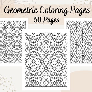 50 Geometric Coloring Pages, Adult Coloring Book, Digital Download, Printable Coloring Pages
