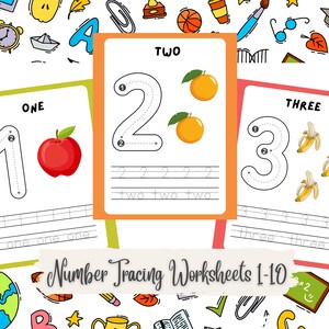 10 Number Tracing Worksheets, Printable Pages, Worksheets for Preschool and Kindergarten
