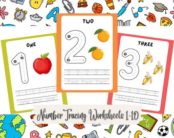 10 Number Tracing Worksheets, Printable Pages, Worksheets for Preschool and Kindergarten