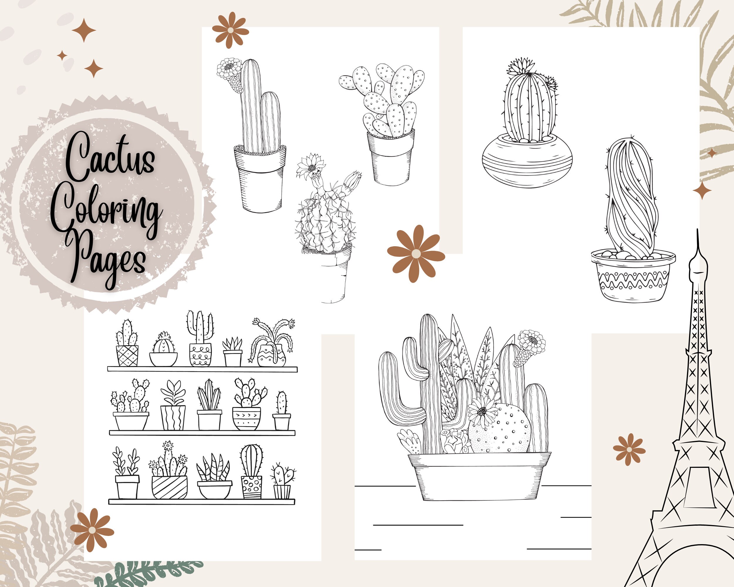 Kaktus Malvorlagen, Digital Download, 30 Malvorlagen fr Kinder und  Erwachsene - Etsy.de