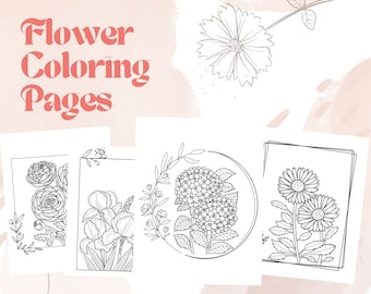 20 Flower Coloring Pages, Digital Download, Printable Adult Coloring Pages, PDF