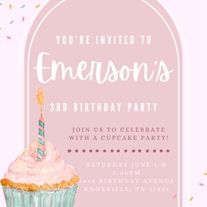 Cupcake Birthday Invitation, Girl&#39;s Birthday Invitation, Birthday Invitation