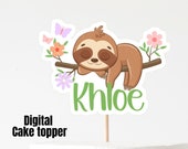 Sloth Cake Topper, Jungle Birthday Party Cake Topper, Zoo Theme Topper, Sloth Birthday, Jungle Baby Shower, Sloth kids party