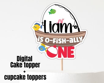 O-Fish-Ally One, adorno para tarta de pesca personalizado, adorno para tarta con temática de pesca, decoración para fiesta de pesca, decoración para primer cumpleaños, fiesta de pesca
