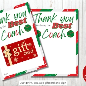 Carte de Noël pour entraîneur de tennis, carte-cadeau entraîneur de tennis, cadeau pour entraîneur, porte-carte cadeau imprimable, appréciation de l'entraîneur, merci entraîneur