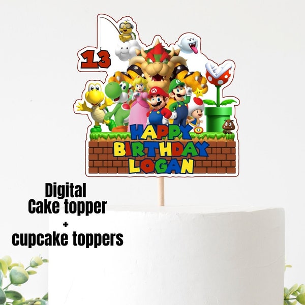 Druckbare Mario Cake Topper, Mario Cupcake Toppers, Bowzer Party, Mario Birthday Party Cake Topper, Mario und Freunde Kuchen, Nintendo Theme