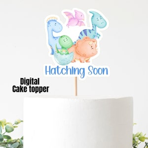 Dinosaur Cake Topper, Hatching Soon, Dinosaur theme Birthday Party, Baby Shower, 5 color options