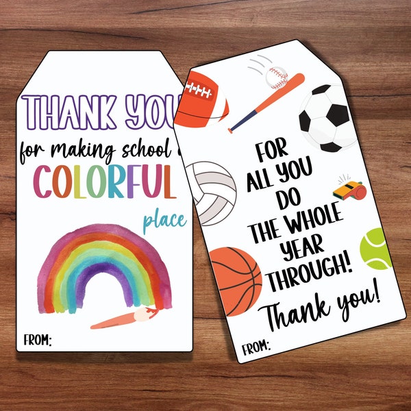 Teacher Apprecation Tag for Specials Teachers, Music Teacher Tag, Art Teacher Tag, PE teacher thank you, Librarian thank you tag,