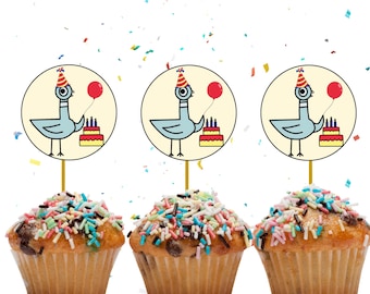 Digital Pigeon Cupcake Toppers, Mo Willems Birthday Party, Kindergarten Readers Party, Elementary Book Club