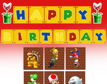 Super Mario Digital Birthday Banner, Mario Birthday Party, Mario Banner,