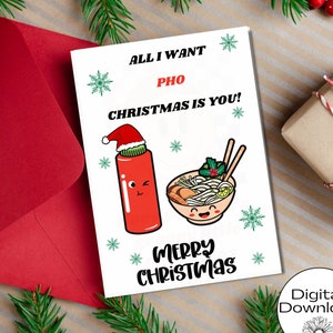 Lustige Pho Weihnachtskarte - All I Want Pho Weihnachten bist du, Weihnachtskarte für Freund, Feinschmecker Weihnachten, Wortspiel Weihnachtskarten, Pho Karte