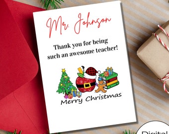 Personalized Teacher Christmas Thank You, Teacher Appreciation Christmas Card, Appreciation Worker, Holiday Gratitude, Teacher Aide Card