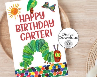 Very Hungry Caterpillar Birthday Card, Printable Birthday Card, First birthay card, card for grandchildren, birthday card for students