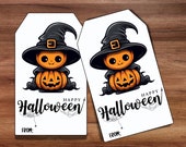 Halloween Printable Gift Tag, Trick or Treat Tags, Spooky Party Favor Tags, Pumpkin Treat Bag Tag, School Halloween Treat Tags, School Party