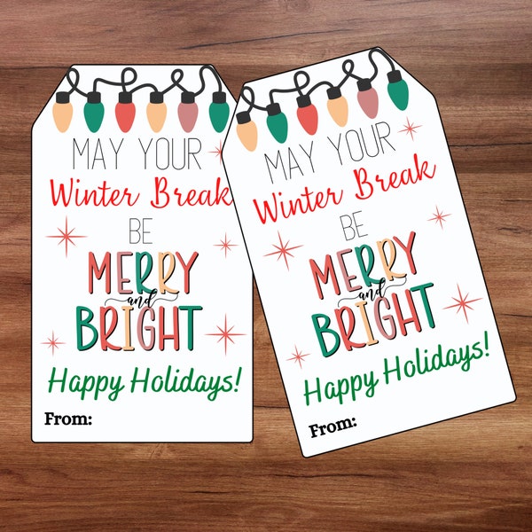 May Your Winter Break be Merry and Bright Tag, Christmas Gift Tag, Holiday Favor, Teacher School Gift Tag, Winter Break Tag, Holiday Gift