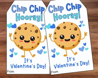 Cookie Valentine Tags, Kids Classroom Valentines Labels, Chip Hooray Cookie Valentine Stickers, Gifts for School Classroom Valentines