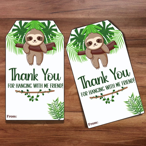 Sloth Birthday Party Favor Tag, Sloth Gift Tag, Sloth Theme Party, Thanks for Hanging with Me, Sloth Party Favor, Jungle Favors, Sloth Party