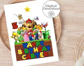 Biglietto di compleanno a tema Mario, Biglietto Mario stampabile, Biglietto di compleanno fai da te, Biglietto Nintendo, Compleanno di gioco, Biglietto per nipote, Biglietto personalizzato