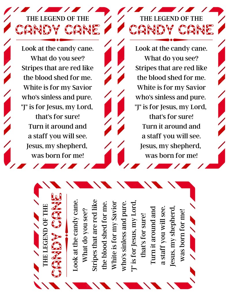 Legend of the Candy Cane Printable Tag, Candy Cane Poem, Christmas Tags ...