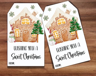 Sweet Christmas Gift Tag, Printable Holiday Favor Tag, Neighbor Cookie Tag, Cookies and Gingerbread Personalized Treat Tag