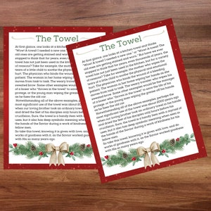 Historia de la toalla de Navidad, Regalo de Navidad del Ministerio, Historia de Navidad, Regalo cristiano, Etiqueta de regalo religioso, Ids Historia de la toalla de Jesucristo